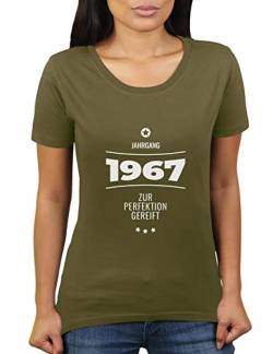 Jahrgang 1967 - zur Perfektion gereift - Geburtstagsgeschenk für im Jahr 1967 Geborene - Geburtstag - Damen T-Shirt von KaterLikoli, Gr. XL, Olive von Likoli