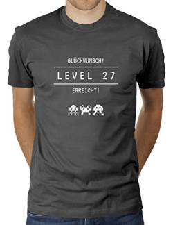 Level 27 erreicht - Herzlichen Glückwunsch Geschenk zum 27 sten Geburtstag - Herren T-Shirt von KaterLikoli, Gr. L, Anthrazit von Likoli