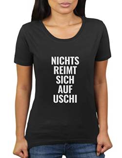 Nichts reimt Sich auf Uschi - Damen T-Shirt von KaterLikoli, Gr. M, Deep Black von Likoli