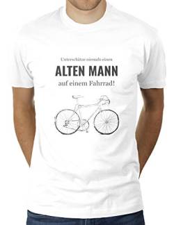 Unterschätze Niemals einen Alten Mann auf einem Fahrrad - Herren T-Shirt von KaterLikoli, Gr. L, Weiß von Likoli
