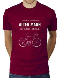 Unterschätze Niemals einen Alten Mann auf einem Fahrrad - Herren T-Shirt von KaterLikoli, Gr. M, Burgundy von Likoli