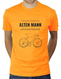 Unterschätze Niemals einen Alten Mann auf einem Fahrrad - Herren T-Shirt von KaterLikoli, Gr. M, Gold Yellow von Likoli