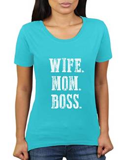Wife Mom Boss Damen T-Shirt von KaterLikoli, Gr. M, Turquoise von Likoli