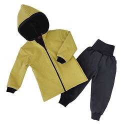 Lilakind“ Baby Kinder 2 teiliges Set Softshell Pumphose Matschhose Regenhose und Jacke Meliert Einfarbig Uni Senf Meliert Gr. 92/98 - Made in Germany von Lilakind