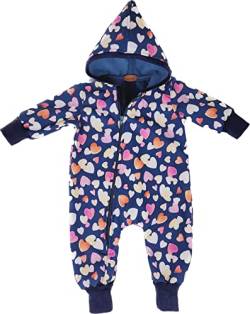 Lilakind“ Baby Kinder Softshell Overall mit Kapuze Blau rosa rote Herzen Gr. 80/86 - Made in Germany von Lilakind