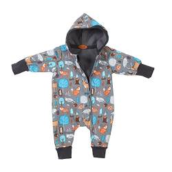 Lilakind“ Baby Kinder Softshell Overall mit Kapuze Waldtiere Grau Gr. 80/86 - Made in Germany von Lilakind