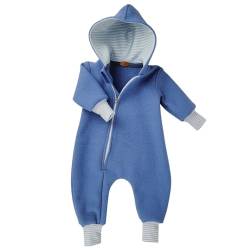 Lilakind“ Baby Wollwalk Overall Einteiler mit Kapuze Walkloden Walkoverall Blau Gr. 80/86 - Made in Germany von Lilakind