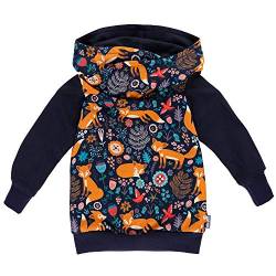 Lilakind“ Kinder Pullover Jersey Hoodie Sweater Kapuze Waldtiere Ärmel Dunkelblau Orange Gr. 140/146 - Made in Germany von Lilakind