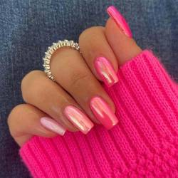 Lilbitty 24 Stück heiße rosa Nägel zum Aufdrücken, kurz, mit Kleber, mittelgroß, künstliche Nägel mit glänzendem Design, zum Aufkleben auf die Nägel für Frauen Nägel von Lilbitty