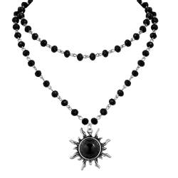 Lilbitty Gotische Boho Sonne Mond Stern Halskette, schwarze Perlenkette, Gothic Halskette, Goth Halskette, Boho Halskette, Modeschmuck, Weihnachts Geschenk für Frauen von Lilbitty