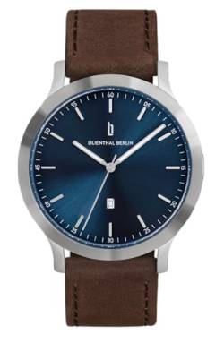 Lilienthal Berlin, Quarzuhr Huxley Silver Blue mit Armband Leather Brown von Lilienthal