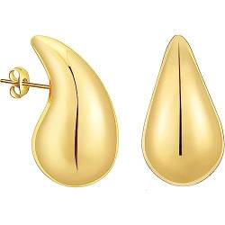 Klobige Gold-Creolen für Damen, leichte Drop-Creolen mit 18-karätiger Echtvergoldung, hypoallergener, trendiger Schmuck für Mädchen und Frauen (Gold) von Lilingyu