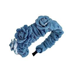 Haarreif mit Denim-Blumen, für Yoga, Spa, Sport, mit blauen Rosen, Haar-Accessoire von Lilinzhi