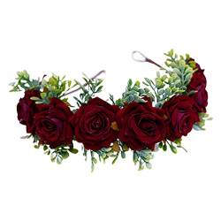 Verstellbare handgefertigte Blumenkrone, Kunstrosenkranz mit Schleife, Krone, verstellbare Girlande, Hochzeit von Lilinzhi