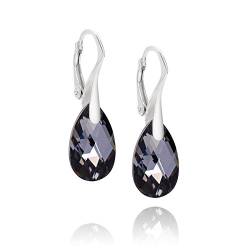 Damen Silber-Ohrringe echt Silber 925 dunkel-grau Swarovski Elements Tropfen Satin-Beutel Geschenke für Mama von LillyMarie