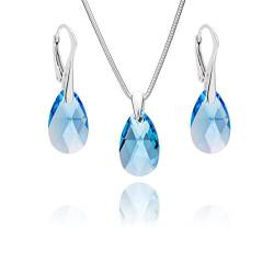 Damen Silber Schmuckset Silber 925 Tropfen-Anhänger Swarovski Elements hell-blau längen-verstellbar Geschenkverpackung Kleine Geschenke für Frauen von LillyMarie