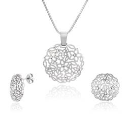 Damen Silber Schmuckset Sterling-Silber 925 Anhänger Blumen-Muster Swarovski Elements längen-verstellbar Schmucketui Geschenk Beste Freundin von LillyMarie