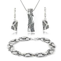 LillyMarie Damen Silber-Schmuckset 3tlg Sterling-Silber 925 Design-Anhänger oxidiert längen-verstellbar Geschenkverpackung Beste Freundin Geschenke von LillyMarie