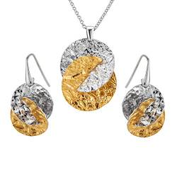 LillyMarie Damen Silber-Schmuckset Silber 925 Anhänger rund geknittert silber/gold längen-verstellbar Geschenkverpackung Geschenk für Mama von LillyMarie