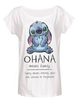 Lilo & Stitch Ohana Means Family Damen Loose-Shirt Weiss, Größe:L von Lilo and Stitch
