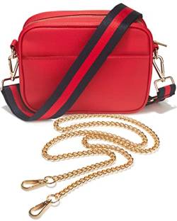 Lily England Crossbody Bag für Damen mit breiter Gurt & extra Kette - Premium Umhängetasche aus veganem Leder gemacht - Sichere Crossbag mit großen Reißverschlussfächern, Rot von Lily England