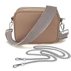 Lily England Crossbody Bag für Damen mit breiter Gurt & extra Kette - Premium Umhängetasche aus veganem Leder gemacht - Sichere Crossbag mit großen Reißverschlussfächern, schwarz-weiß von Lily England