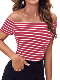 LilyCoco Damen Kurzarm Vogue Fitted Off Shoulder Shirt Modal Top T-Shirt - - Mittel von LilyCoco