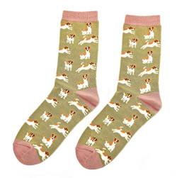 LilyRosa® Damen Socken Jack Russell Hunde Grün Hund Mädchen Bambus Mix von LilyRosa