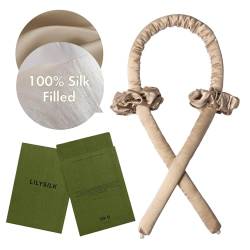 LILYSILK Hitzeloses Set aus 100% Maulbeerseide Lockenwickel-Stirnband und 2 Seidenhaarbändern - Haarstyling-Werkzeuge für DIY-Frisuren, Taupe von LilySilk