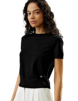 LilySilk 100% Kaschmir Pullover für Damen mit kurzen Ärmeln und rundem Ausschnitt, leichtes Basismodell für Frühling und Sommer(Schwarz,XL) von LilySilk