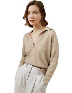 LilySilk 100% Kaschmir Pullover für Frauen Poloshirt Stil Pullover v Ausschnitt Leichte weiche Langarm Stricktops(Helles Kamel,L von LilySilk