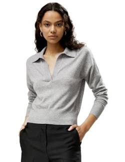 LilySilk 100% Kaschmir Pullover für Frauen Poloshirt Stil Pullover v Ausschnitt Leichte weiche Langarm Stricktops(Hellgrau,L von LilySilk