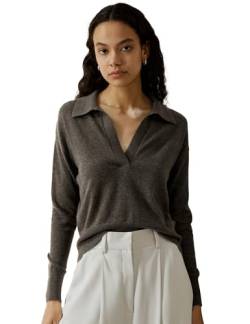 LilySilk 100% Kaschmir Pullover für Frauen Poloshirt Stil Pullover v Ausschnitt Leichte weiche Langarm Stricktops(Kaffee,L von LilySilk