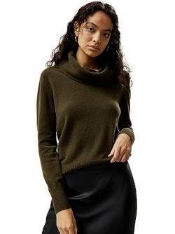 LilySilk 100% Kaschmirpullover für Damen, entspannter Pullover mit Rollkragen und Zopfmuster-Basislage für Herbst und Winter(Safari Grün,S) von LilySilk