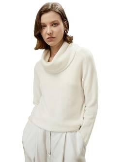 LilySilk 100% Kaschmirpullover für Damen, entspannter Pullover mit Rollkragen und Zopfmuster-Basislage für Herbst und Winter(Weiß,L) von LilySilk