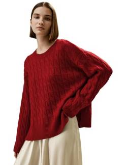 LilySilk 100% Wollpullover für Damen Rundhalspullover Oversized Langarm Casual Mode Warm im Winter(Rot,L) von LilySilk