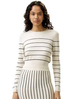 LilySilk 100% gesponnener Seide Pullover für Damen, schmal gestreifter Pullover, dehnbares Oberteil für Damen als vielseitige Klassische Basislage(Weiß Mit Streifen,XS) von LilySilk