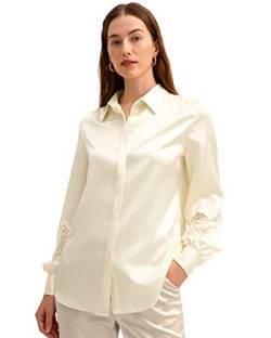 LilySilk 22 Momme Echte Seide Bluse Hemd Damenmode für Frauen Elegante Spitze Lange Ärmel Retro Klassisch Shirt für Damen(Lilienweiß,L) von LilySilk