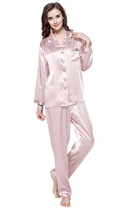 LilySilk 22 Momme Seide Damenpyjama Set Schlafanzug Nachtwäsche Damen Hausanzug aus Seide von Verpackung MEHRWEG Altrosa L von LilySilk