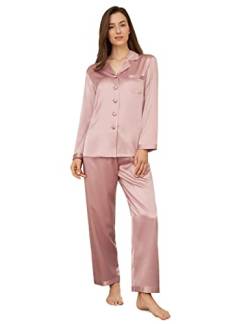 LilySilk 22 Momme Seide Damenpyjama Set Schlafanzug Nachtwäsche Damen Hausanzug aus Seide von Verpackung MEHRWEG Altrosa M von LilySilk