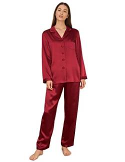 LilySilk 22 Momme Seide Damenpyjama Set Schlafanzug Nachtwäsche Damen Hausanzug aus Seide von Verpackung MEHRWEG Weinrot L von LilySilk