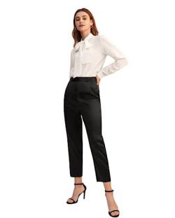LilySilk Bequeme Passform Zigarettenhose aus Seide Mittelgroße Hosen Damen Elastische 100% Seide Röhrenhose Schwarz, 42 von LilySilk