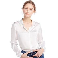 LilySilk Bluse Damen Elegant Seide Sommerliche Damenbluse Shirt mit verdeckter Knopfleiste von 22 Momme (Brillantweiß, XS) Verpackung MEHRWEG von LilySilk