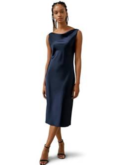 LilySilk Damen 100% 22MM Maulbeerseide Kleid Frau klassisches Kleid knielanger Slim Fit mit Wasserfallausschnitt und schrägem Schnitt für formelle Anlässe(Dunkel Blau,40) von LilySilk