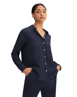 LilySilk Damen 18 Momme Reine Seidenhemd Damenbluse Damenhemd Klassische Bluse V-Ausschnitt Elegante Freizeitkleidung(Dunkel Blau,L) von LilySilk