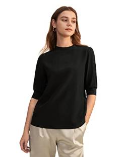 LilySilk Damen 18 Momme Reine Seidenshirt Damenbluse Klassische Bluse mit halbem Ärmel Damenmode Kurzarmbluse(Schwarz,M) von LilySilk