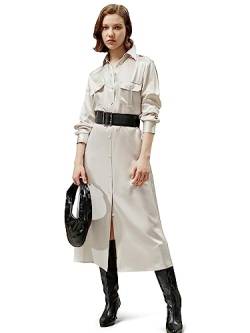 LilySilk Damen 22 Momme 100% Maulbeerseide Trench-Stil Midi Shirt Kleid Button Down langes Utility Stil Kleid(Hellgrau,XL von LilySilk