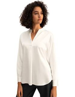 LilySilk Damen 22MM Reine Seide Hemd Damen Langarm Klassische Bluse mit dünner tonaler Taille Kordel leicht atmungsaktiv für Frühling Sommer Herbst(Elfenbein,L) von LilySilk