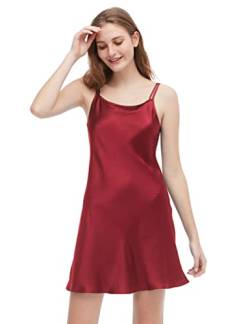 LilySilk Damen Bezaubernd Seide Nachthemd Hauskleid Nachtkleid Nachtwäsche Mini Kurzd 19 MM Silk Sleepwear Unterkleid Frau Rosa Schwarz Rot Negligee unterwäsche Verpackung MEHRWEG(Weinrot,M) von LilySilk