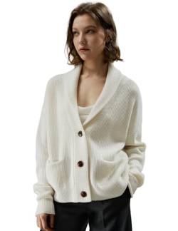 LilySilk Damen Oversized Cardigan Drop-Shoulder Premium Wolle Kaschmir Herbst Pullover Causal Loungewear(Weiß,S von LilySilk